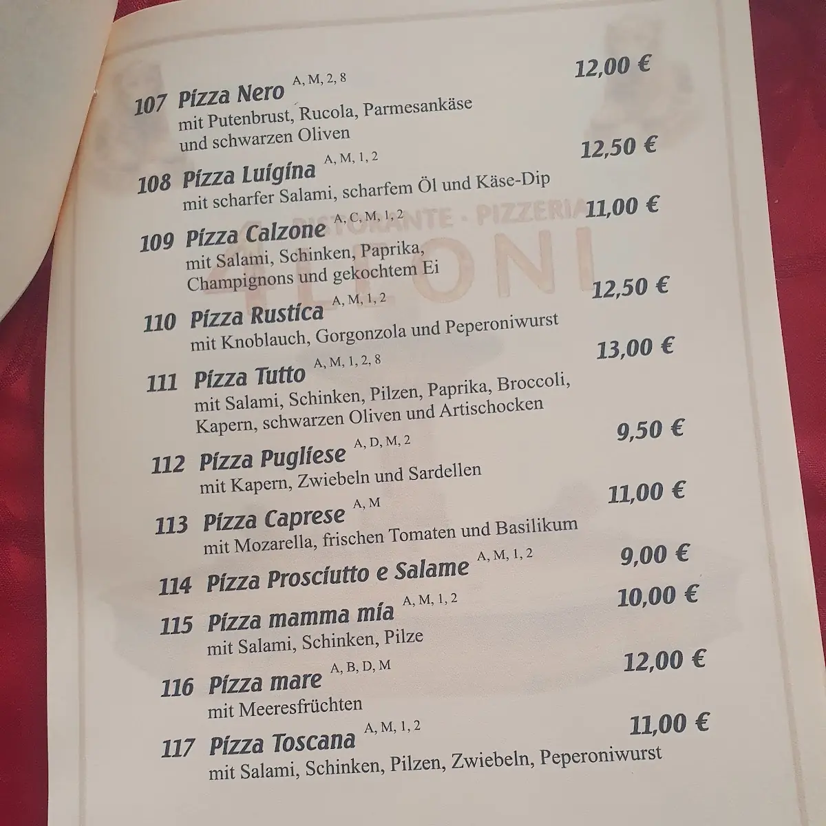 Speisekarte, Pizzeria 4 Leoni