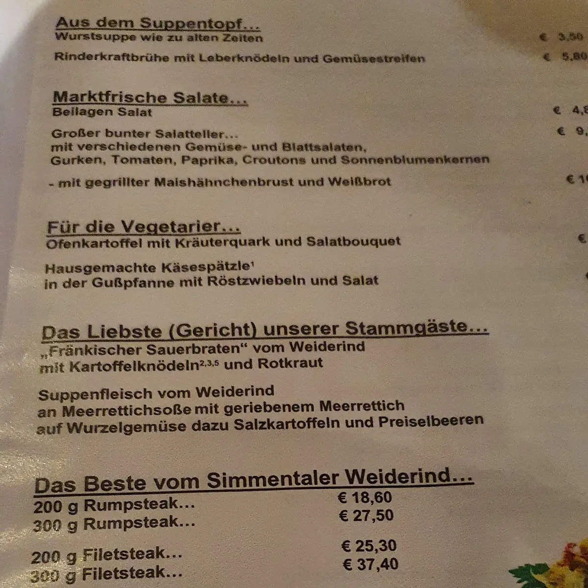 Speisekarte, Waldmichelbacher Hof