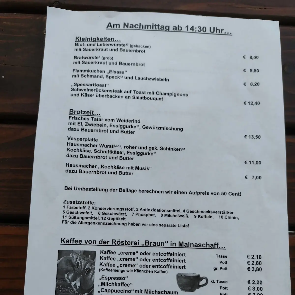 Speisekarte, Waldmichelbacher Hof