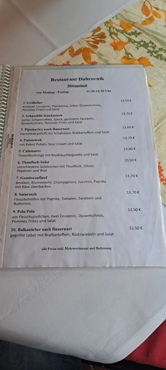 Speisekarte, Dubrovnik - Braunschweig
