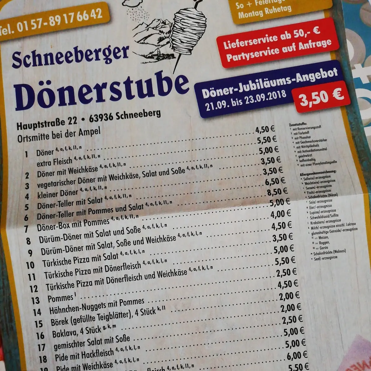 Speisekarte, Döner Onkel