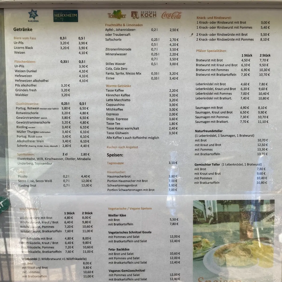 Speisekarte, Naturfreundehaus Finsterbrunnertal