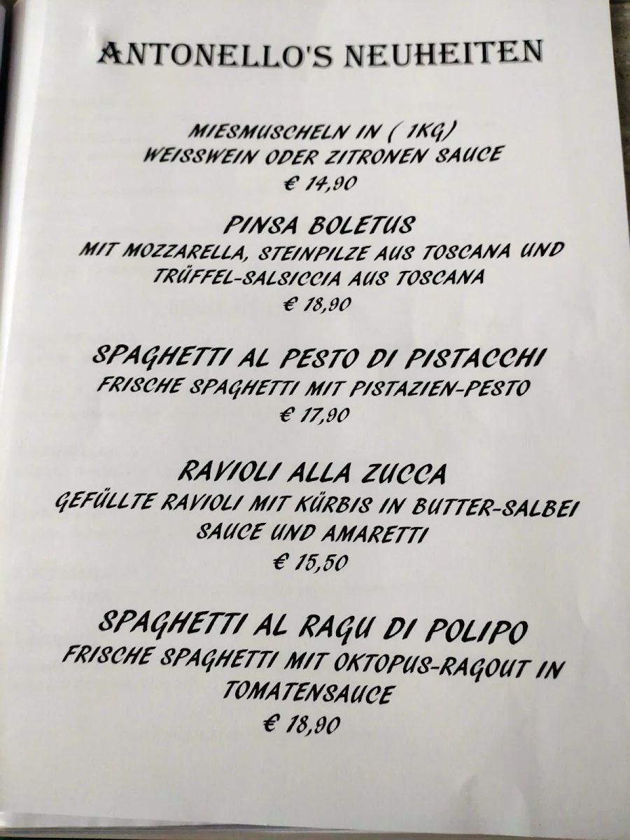 Speisekarte, Restaurant Zum Weinberg