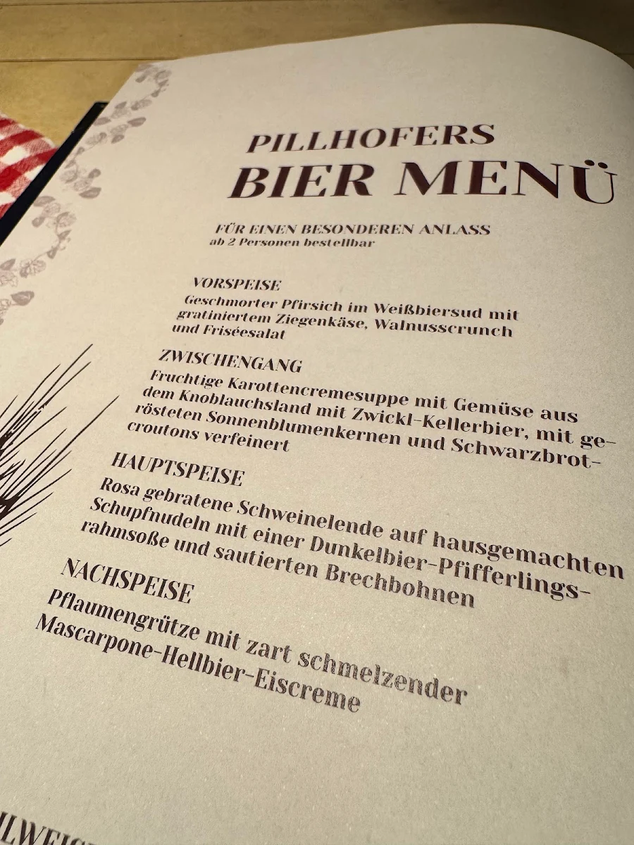 Speisekarte, Hotel und Restaurant im Pillhofer