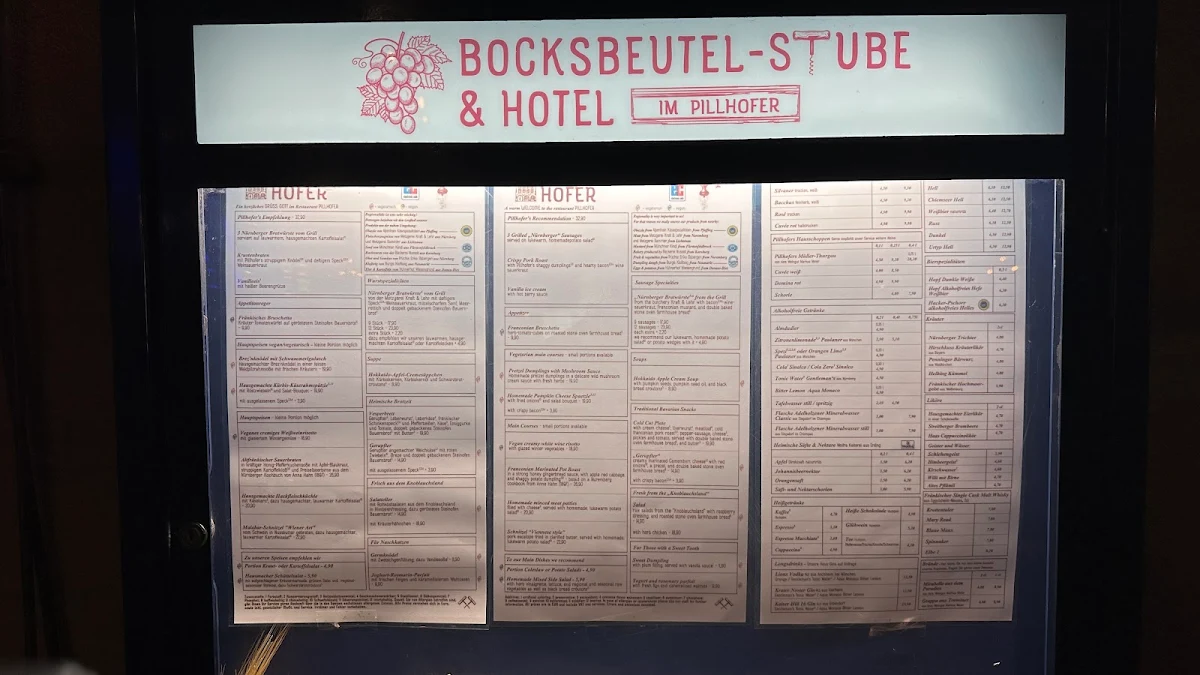 Speisekarte, Hotel und Restaurant im Pillhofer