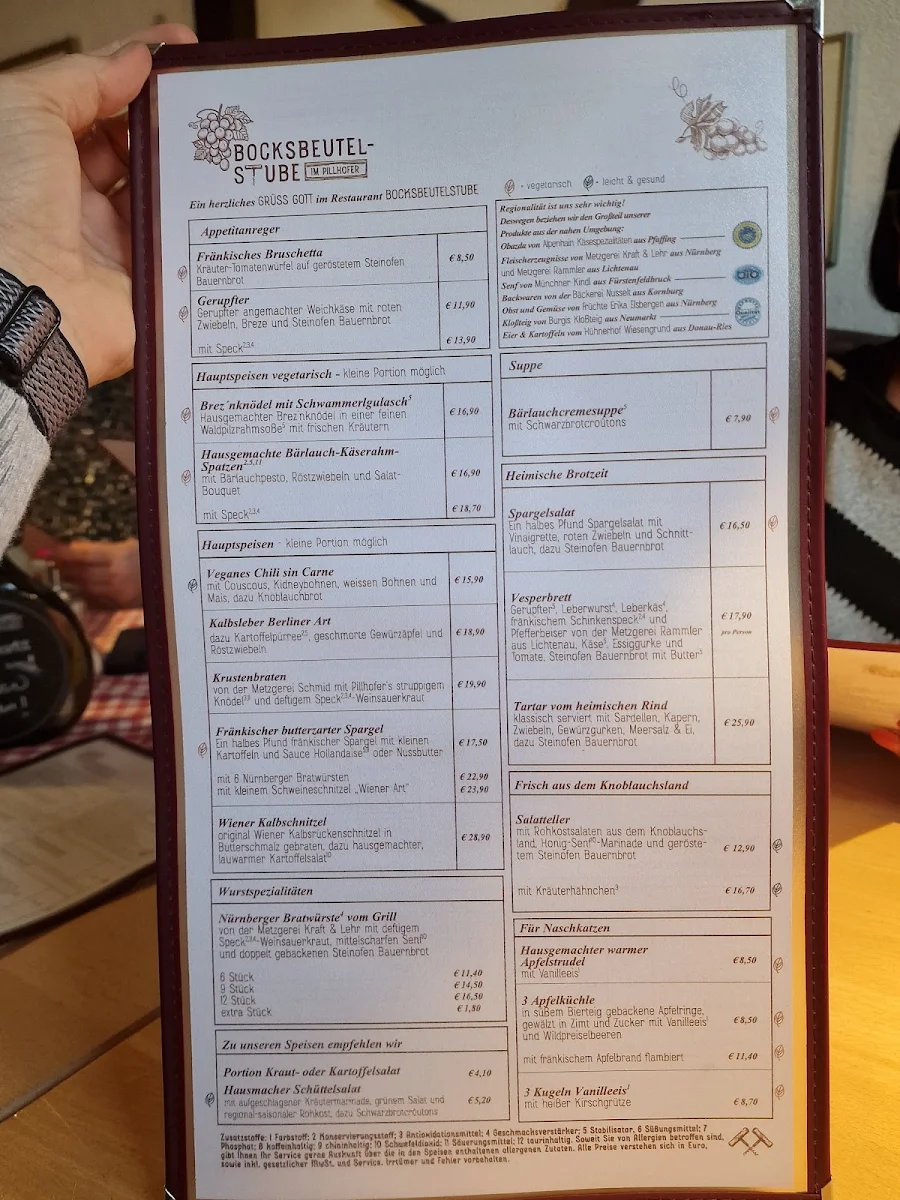 Speisekarte, Hotel und Restaurant im Pillhofer