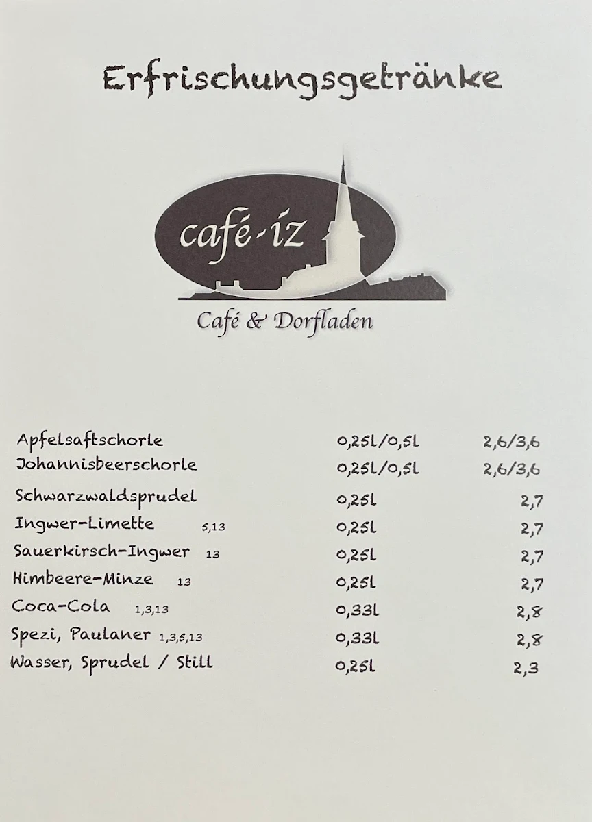 Speisekarte, café iz - Café & Dorfladen