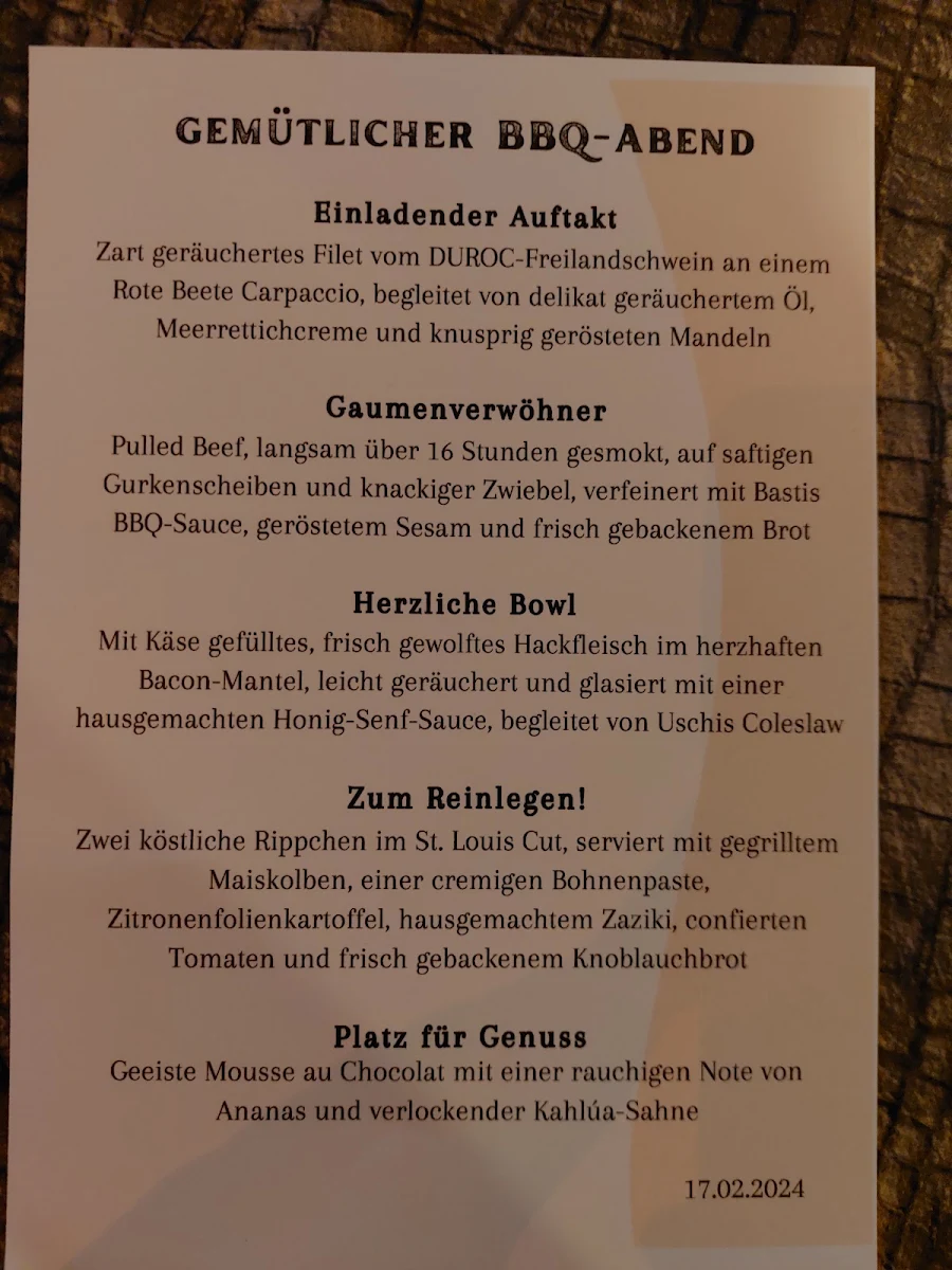 Speisekarte, Restaurant "Zum Indianer" in Bertingen