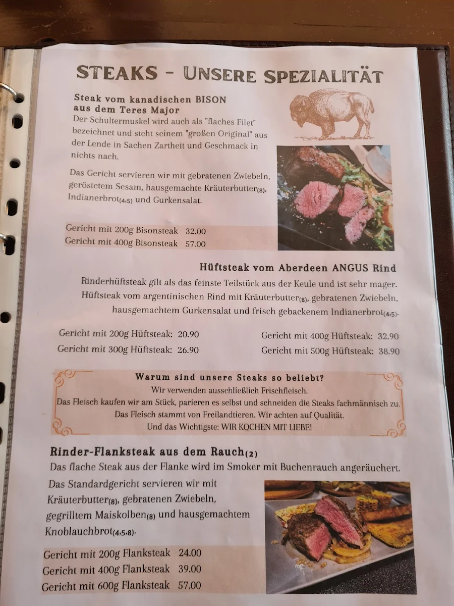 Speisekarte, Restaurant "Zum Indianer" in Bertingen