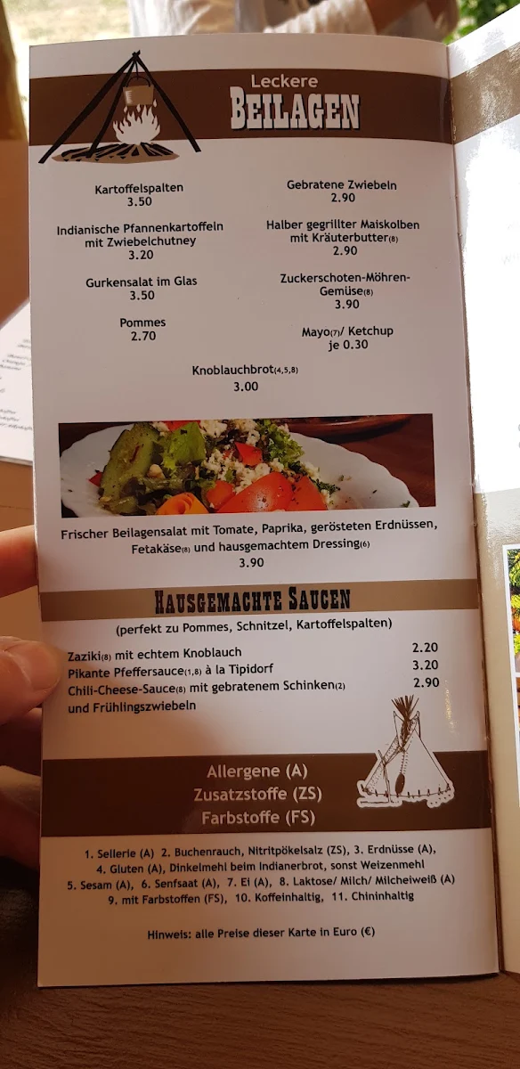 Speisekarte, Restaurant "Zum Indianer" in Bertingen