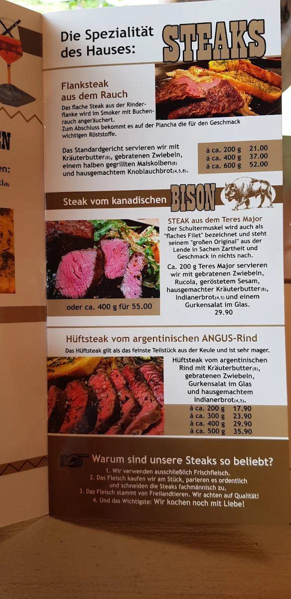 Speisekarte, Restaurant "Zum Indianer" in Bertingen