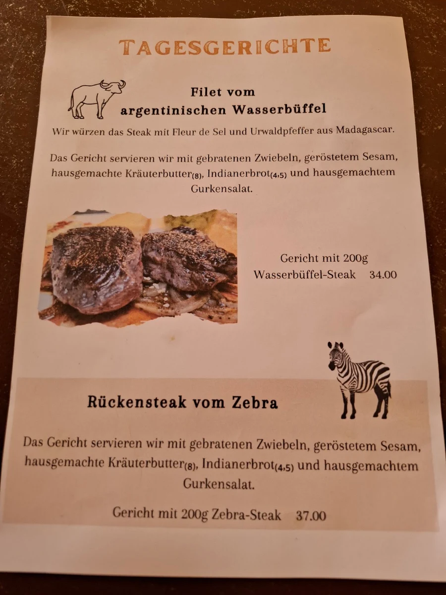 Speisekarte, Restaurant "Zum Indianer" in Bertingen