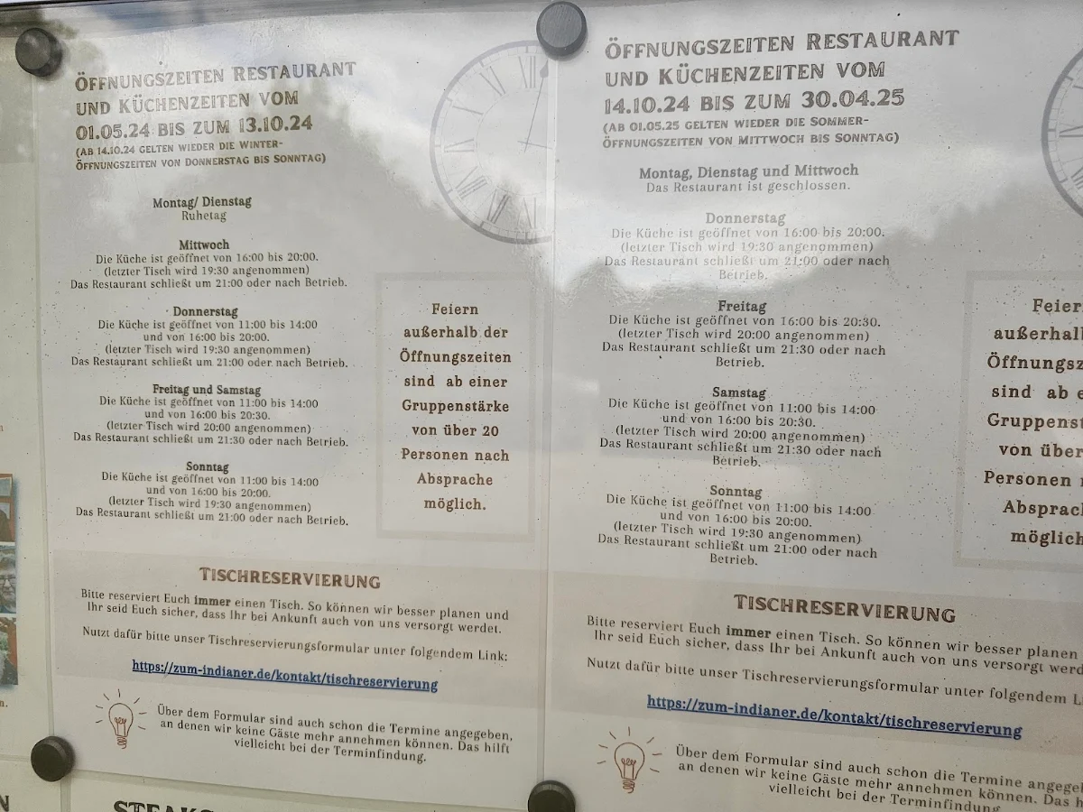 Speisekarte, Restaurant "Zum Indianer" in Bertingen