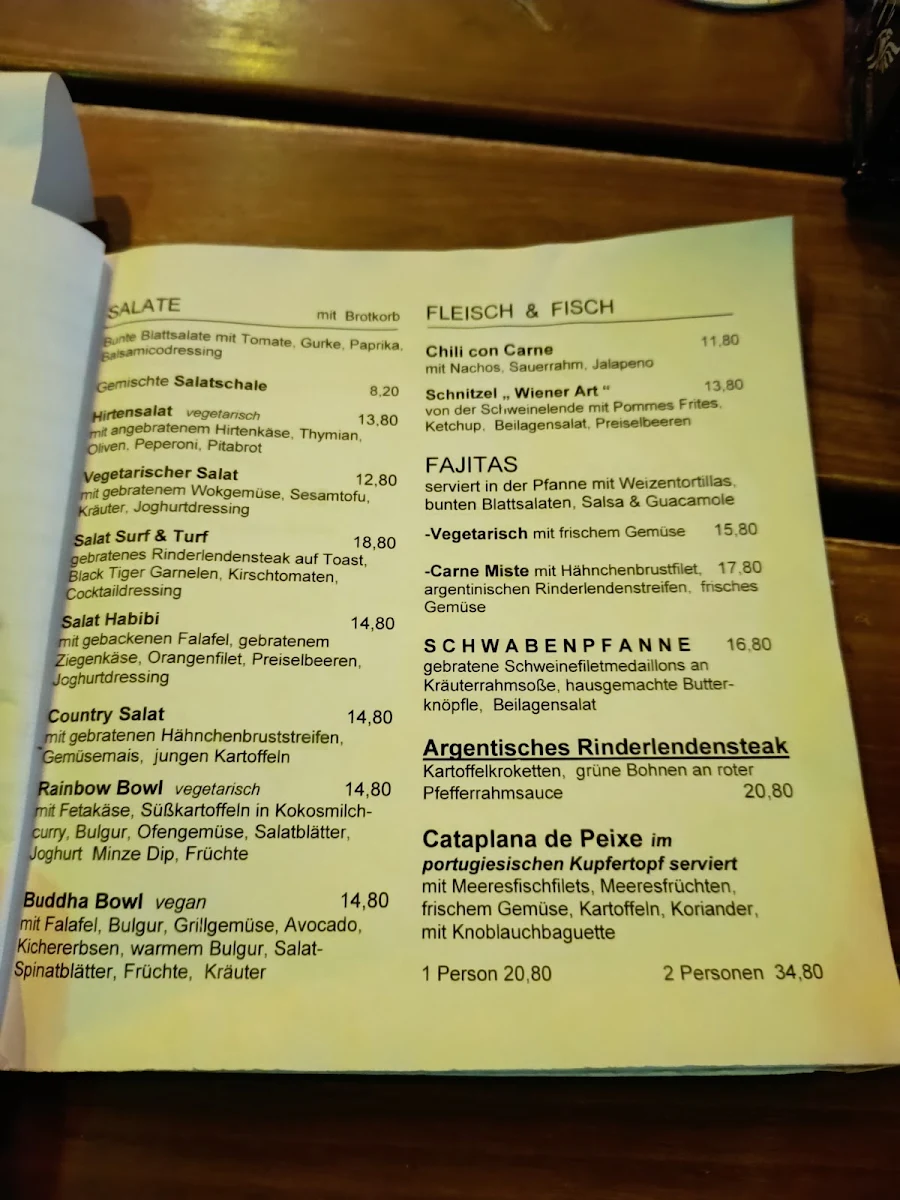Speisekarte, SAX Essen & Trinken