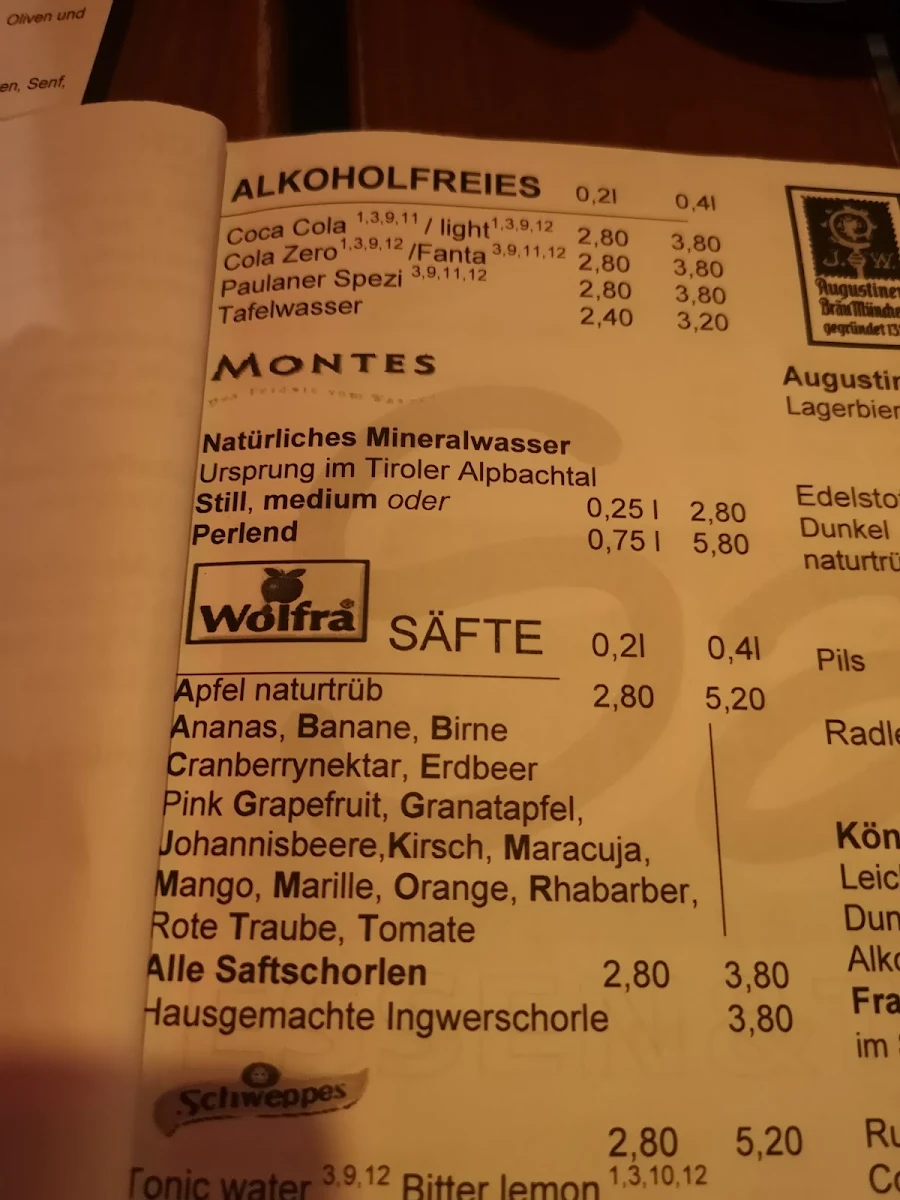 Speisekarte, SAX Essen & Trinken