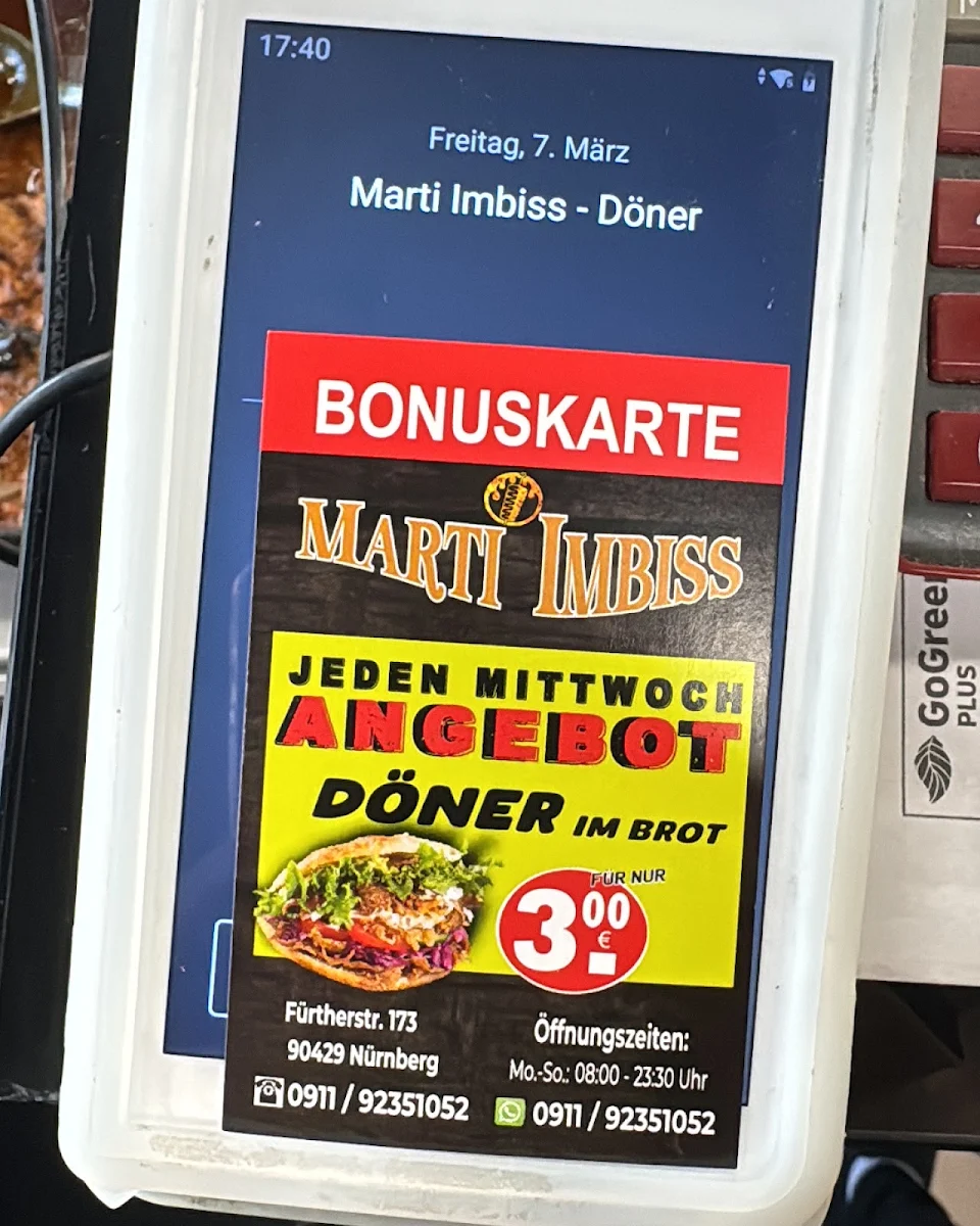 Speisekarte, Marti Imbiss - Döner