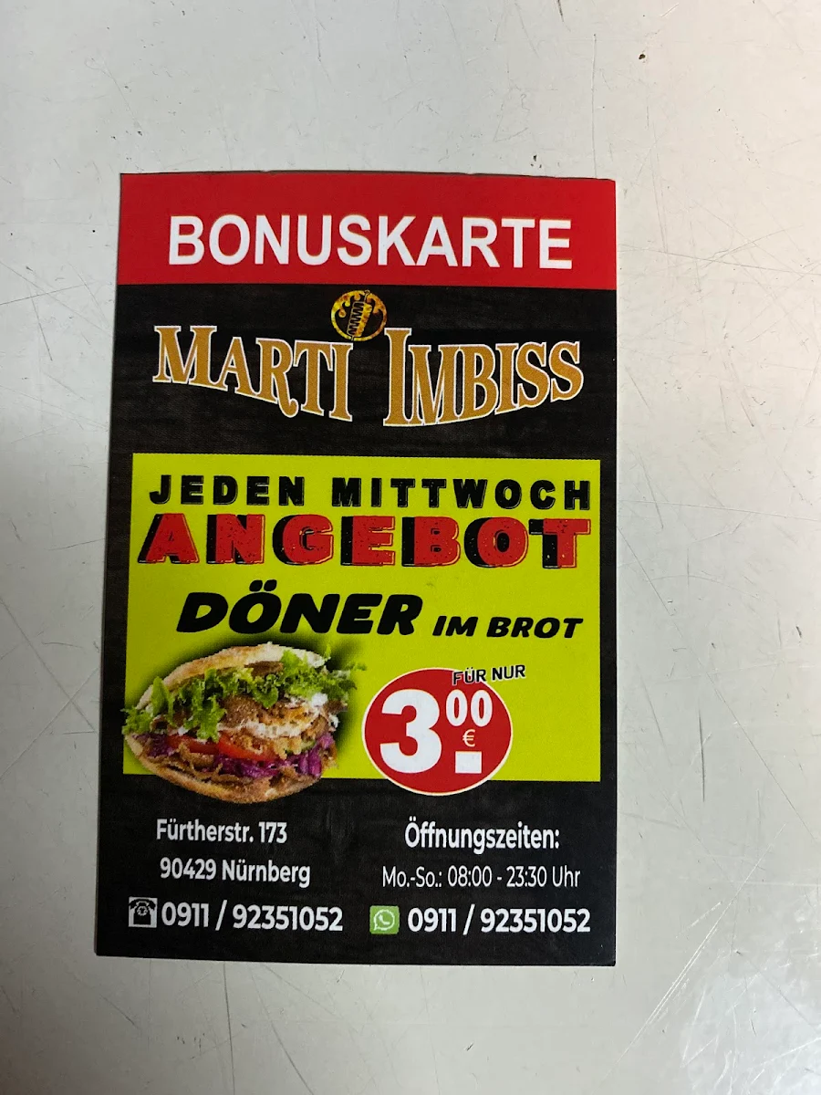 Speisekarte, Marti Imbiss - Döner