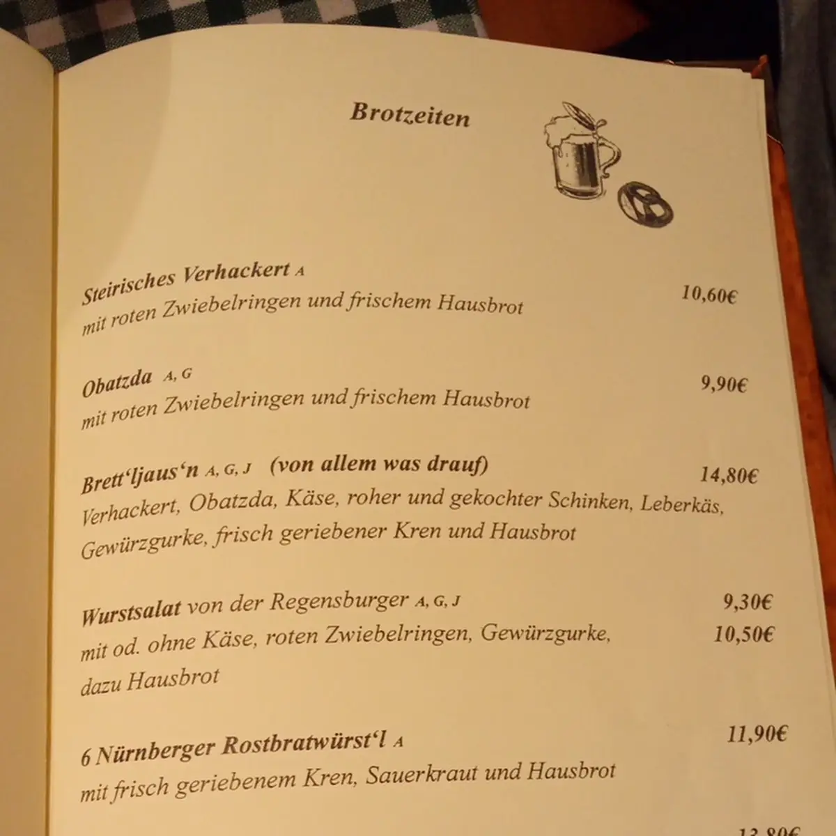 Speisekarte, Gasthaus Perlacher Hof
