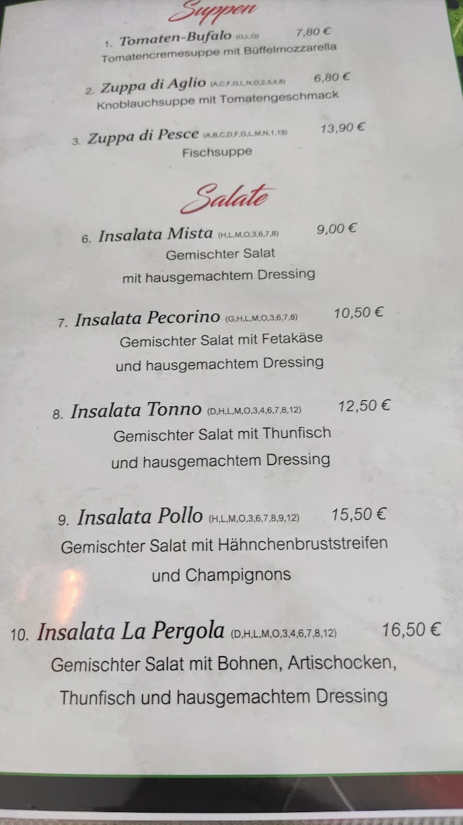 Speisekarte, Ristorante "La - Pergola"