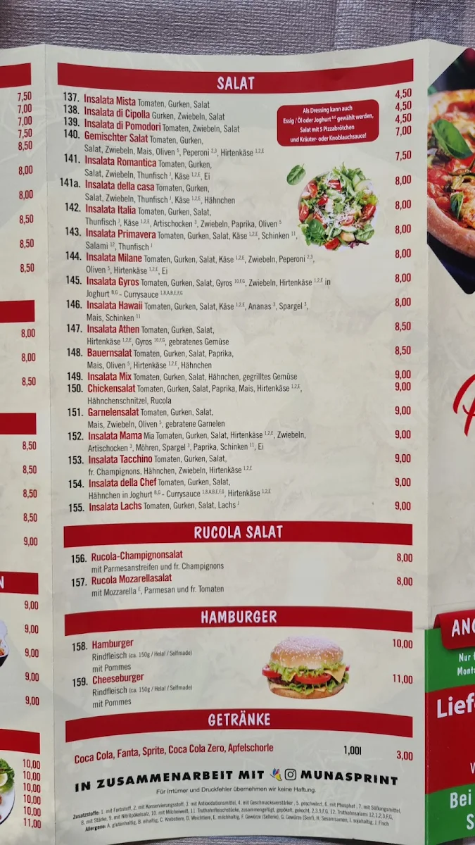 Speisekarte, Pizzeria Romantica