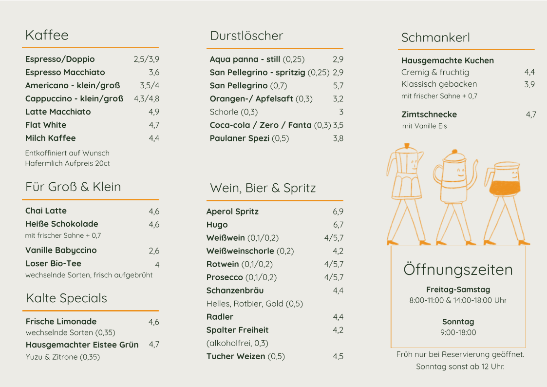 Speisekarte, Café Scheunenwerk