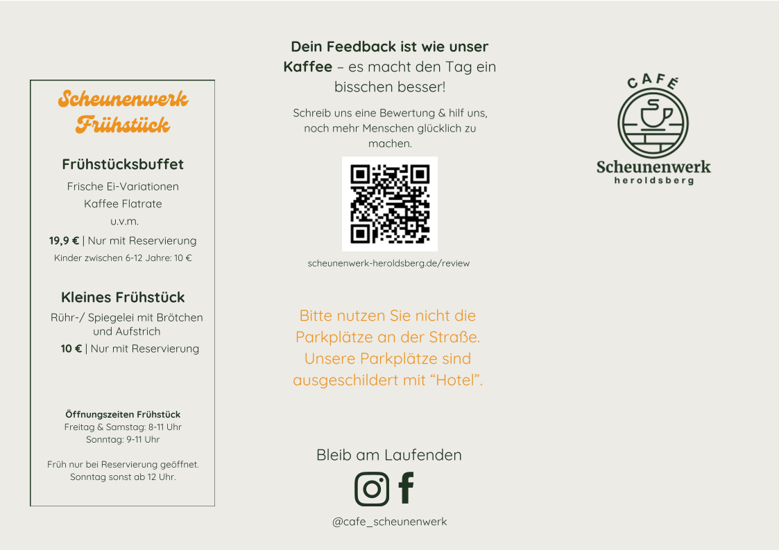 Speisekarte, Café Scheunenwerk