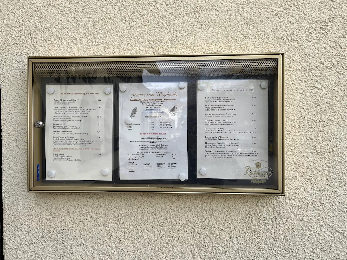 Speisekarte, Gasthof zum Vogelsiedler