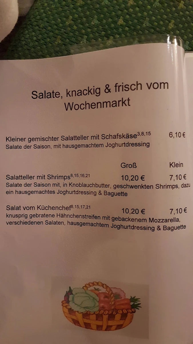 Speisekarte, Gasthof zum Vogelsiedler