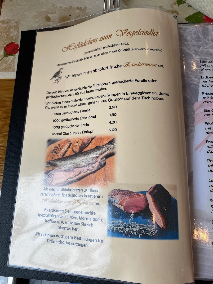 Speisekarte, Gasthof zum Vogelsiedler