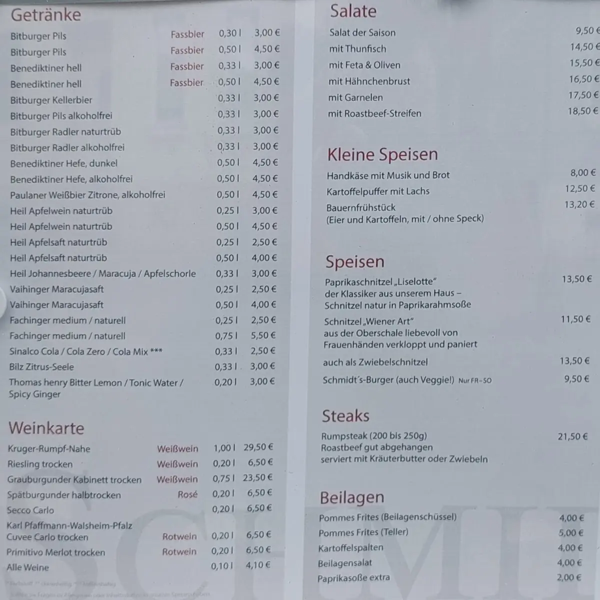 Speisekarte, Schmidt's