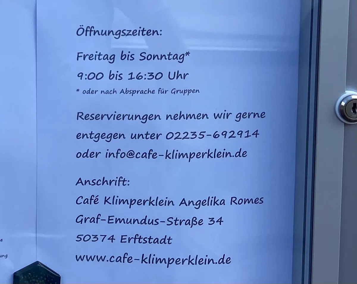 Speisekarte, Café Klimperklein