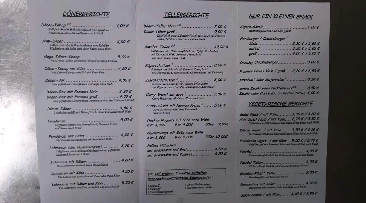 Speisekarte, Alis Döner-Imbiss Imbiss