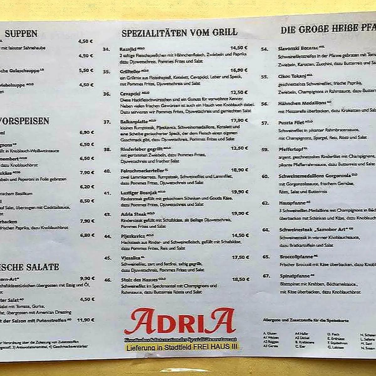 Speisekarte, Adria - Magdeburg