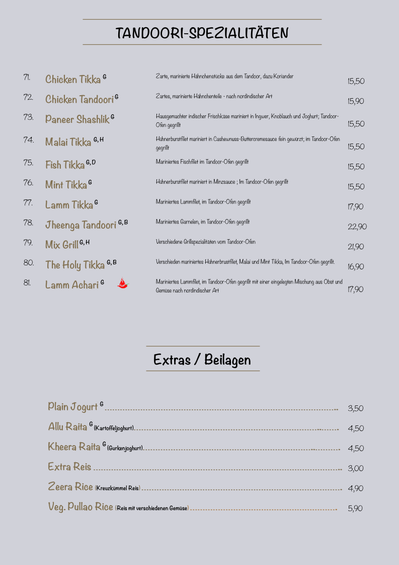 Speisekarte, Holy Tikka - Indian Streetfood & Bar