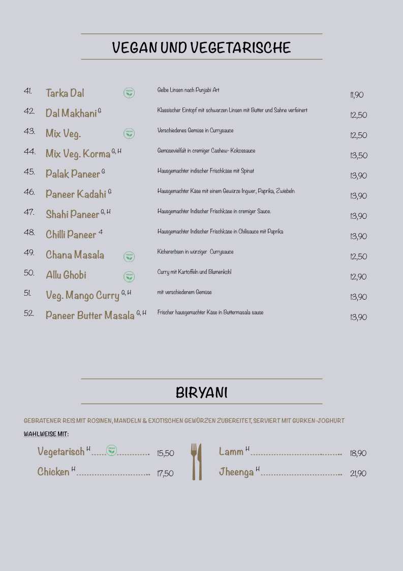 Speisekarte, Holy Tikka - Indian Streetfood & Bar