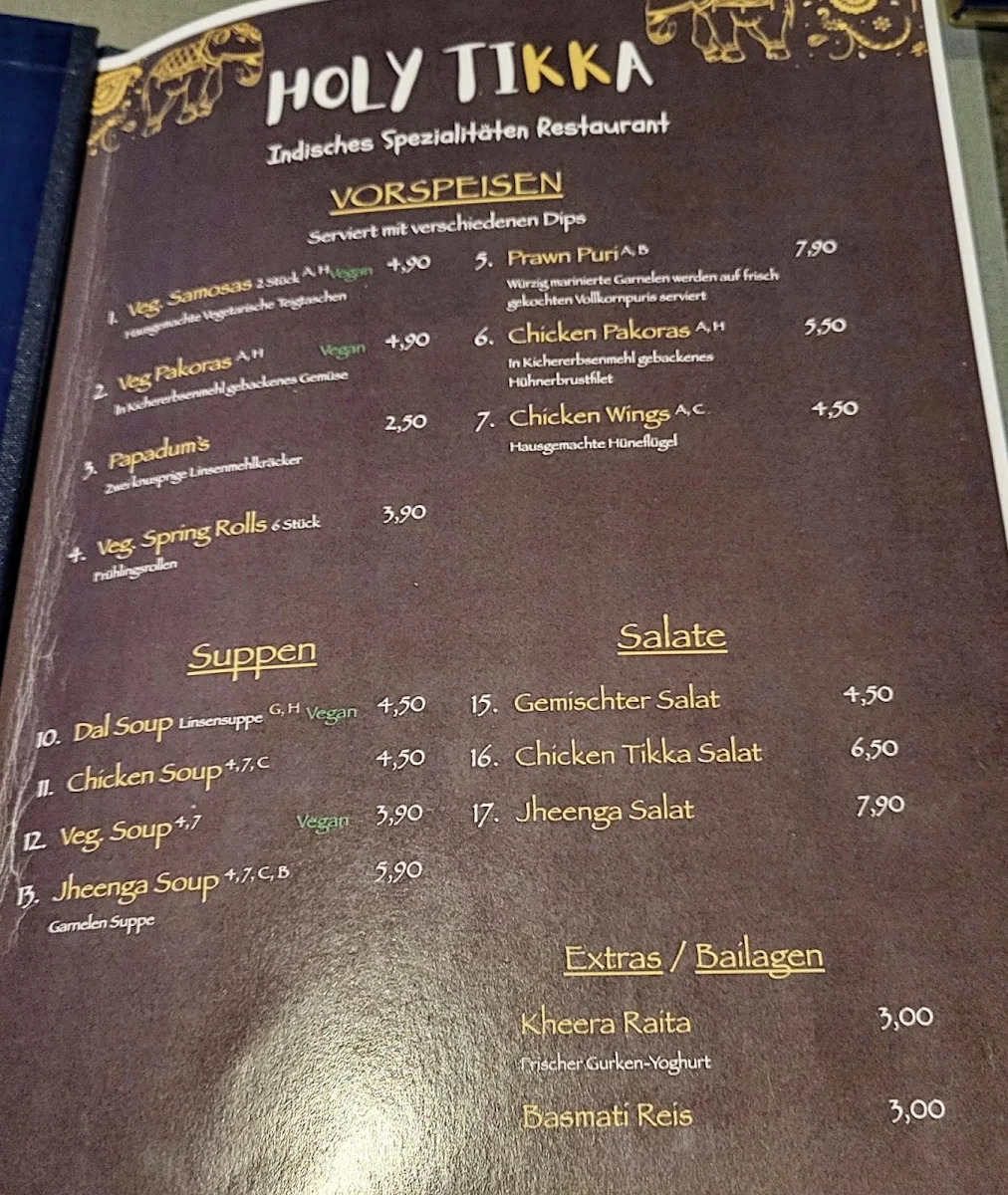 Speisekarte, Holy Tikka - Indian Streetfood & Bar