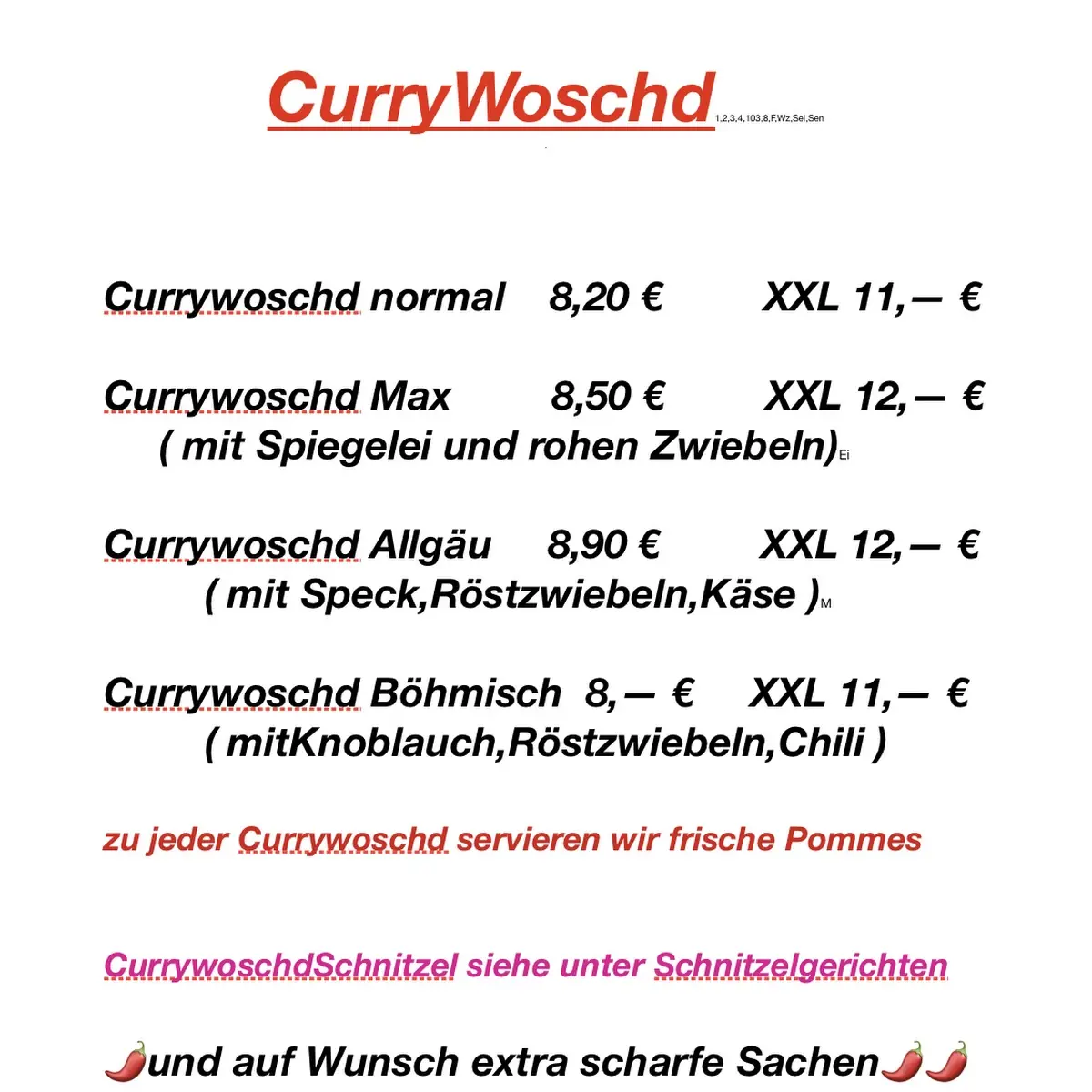 Speisekarte, Gasthaus Milan