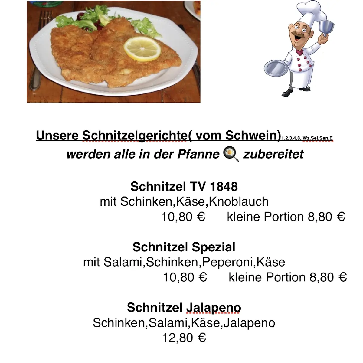 Speisekarte, Gasthaus Milan
