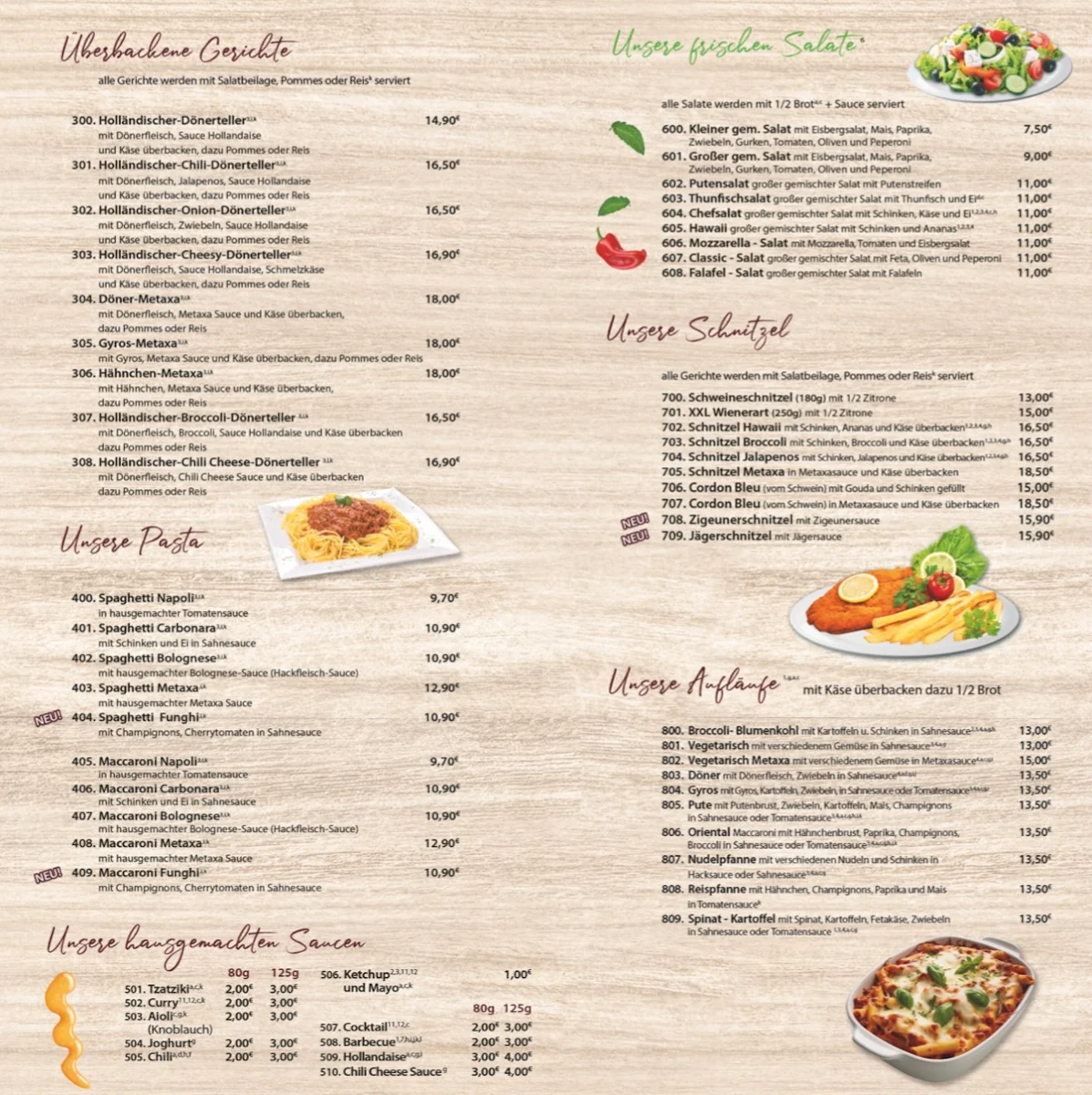 Speisekarte, Sawo‘s Pizza Wester-Ohrstedt