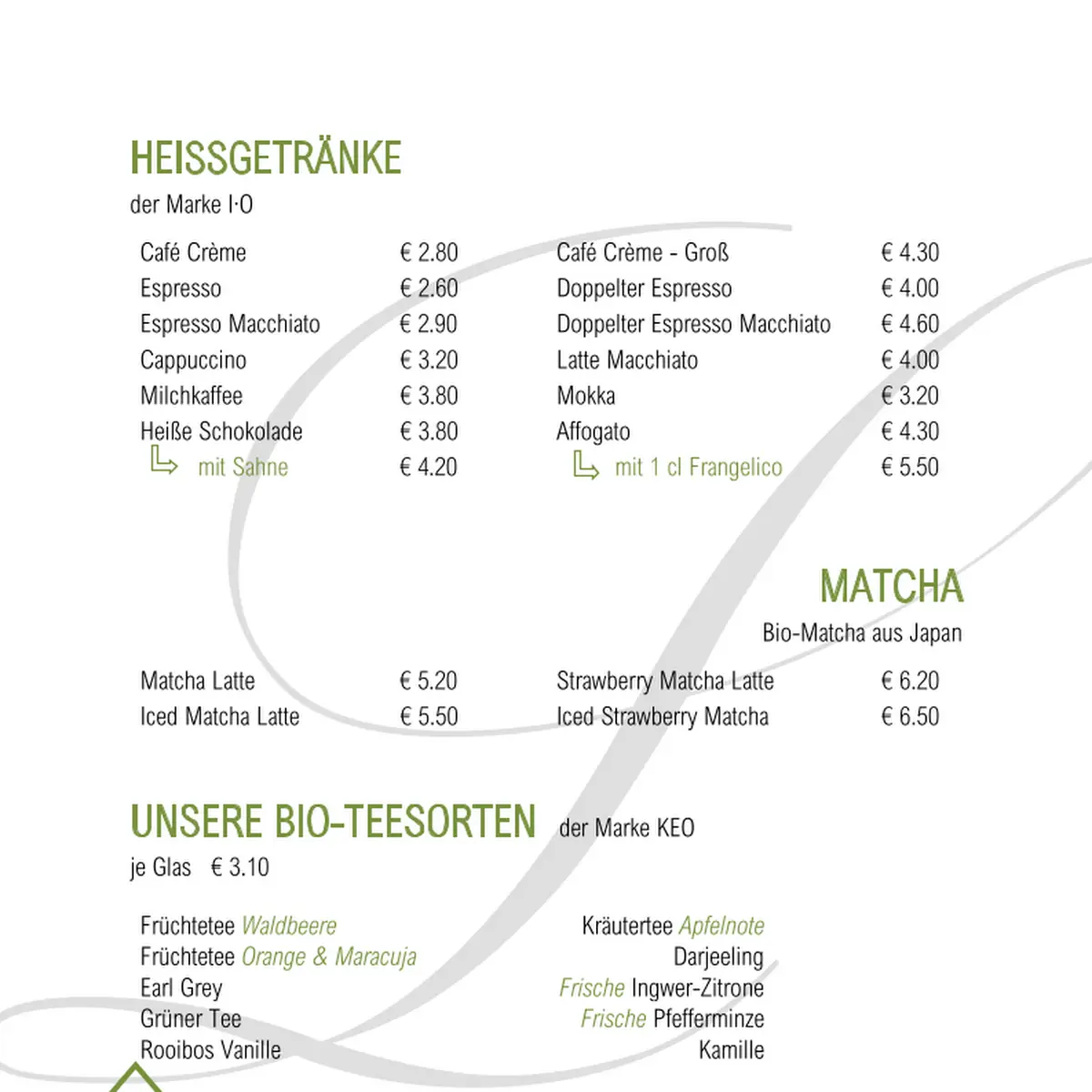 Speisekarte, Café Lorösch