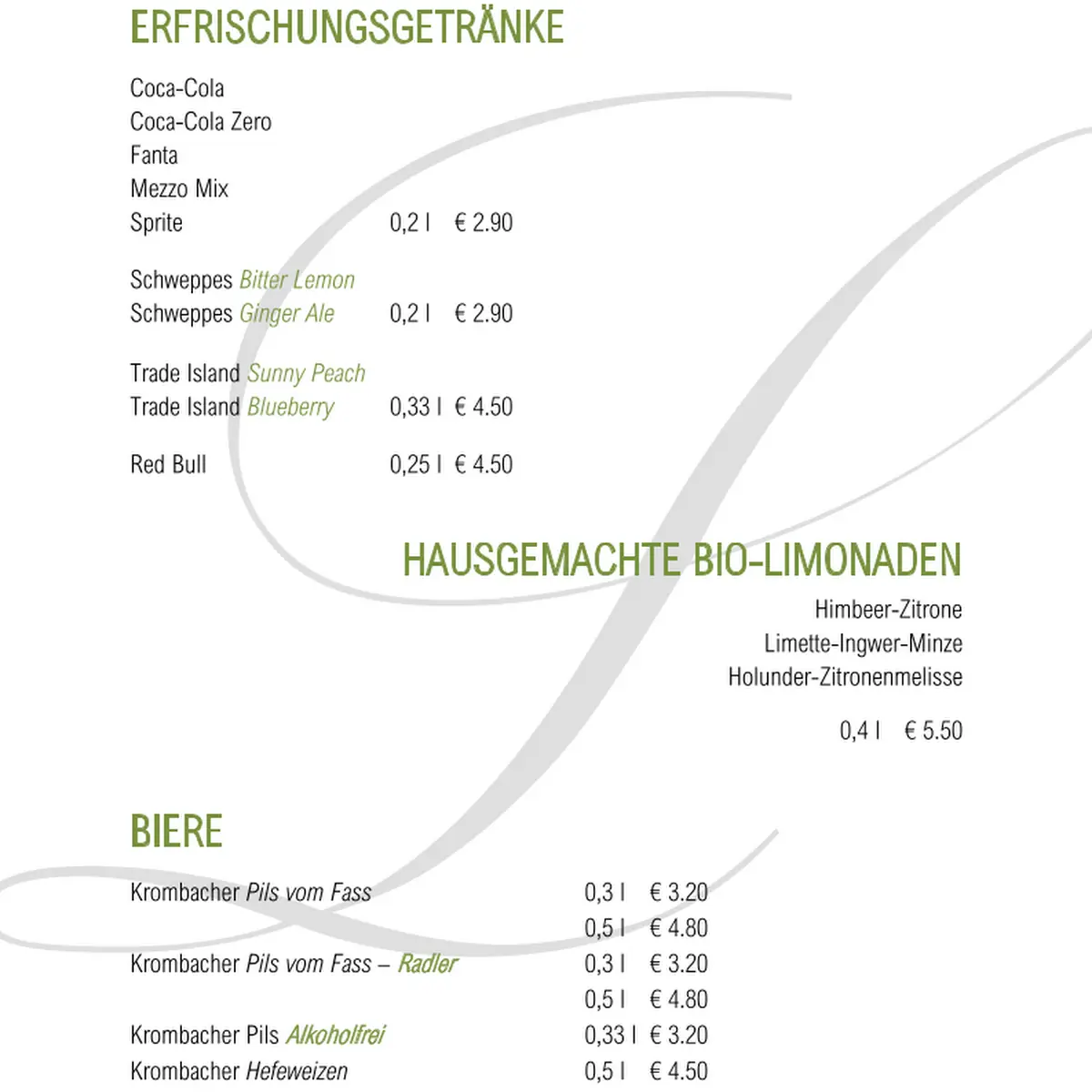 Speisekarte, Café Lorösch