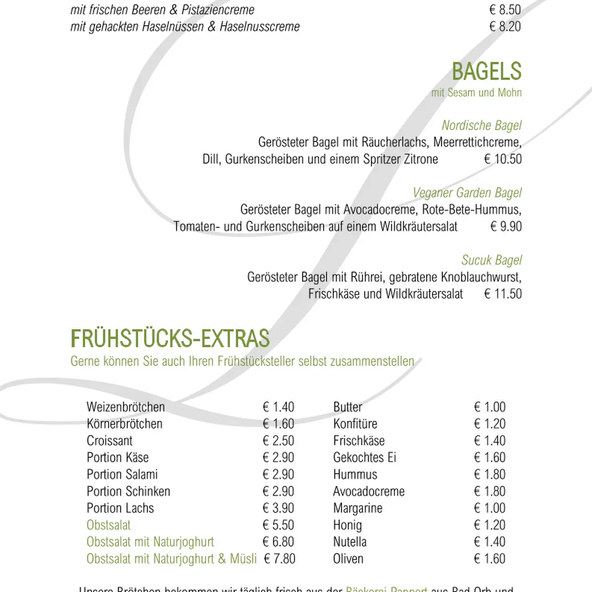 Speisekarte, Café Lorösch