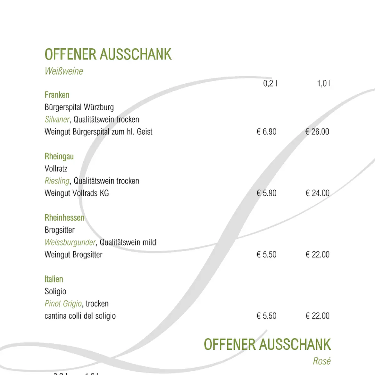 Speisekarte, Café Lorösch