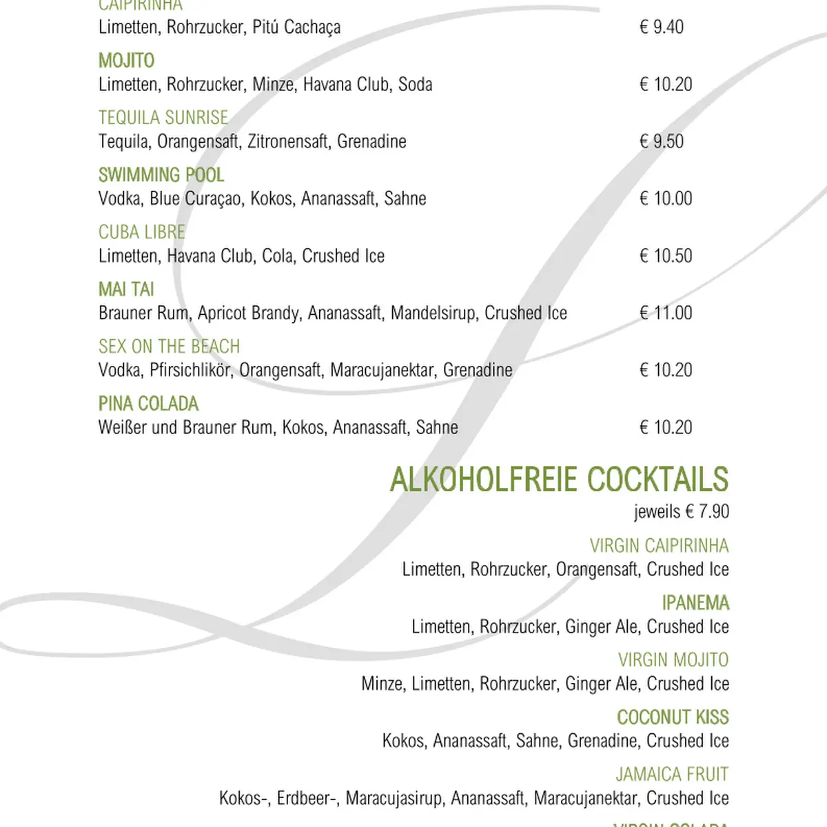 Speisekarte, Café Lorösch