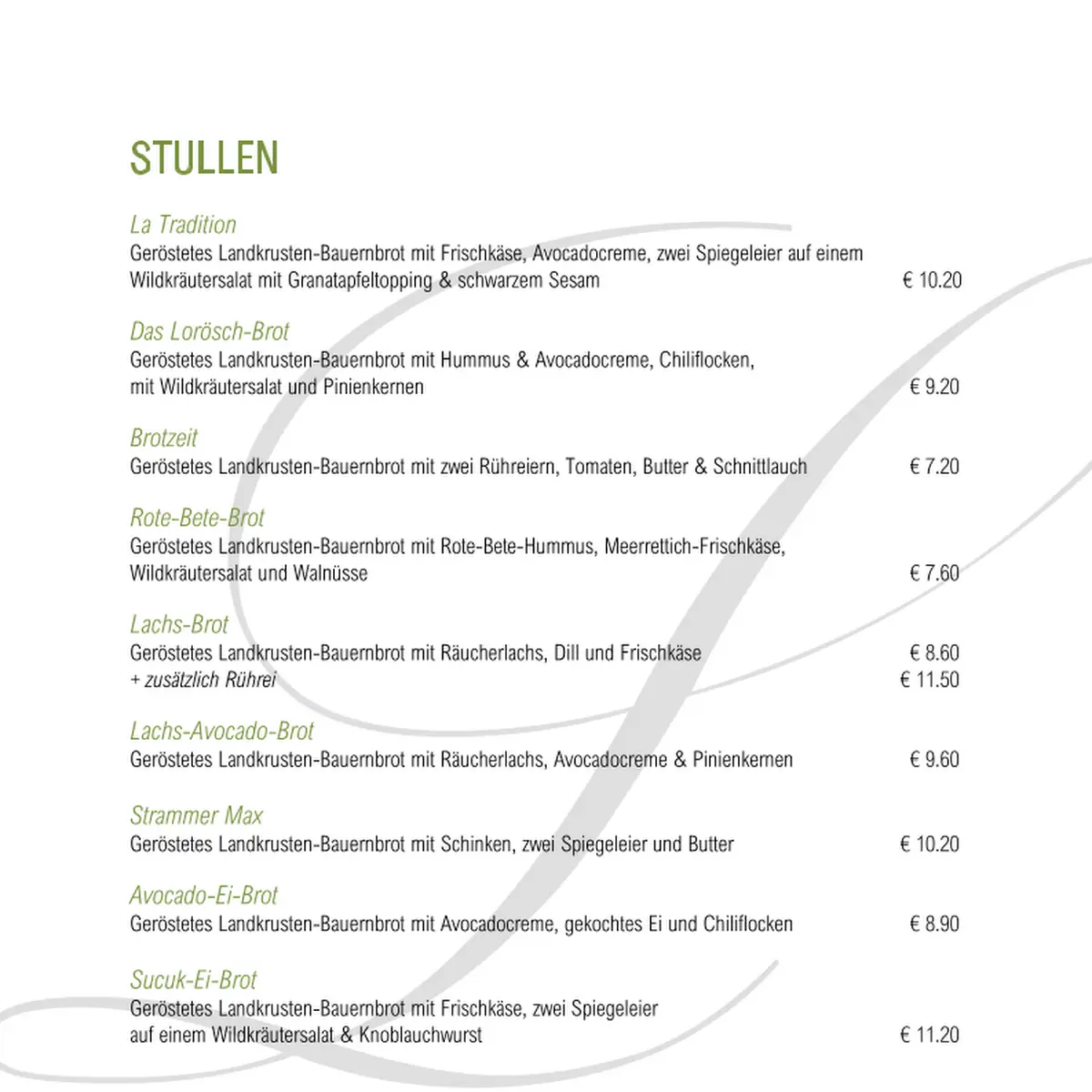 Speisekarte, Café Lorösch