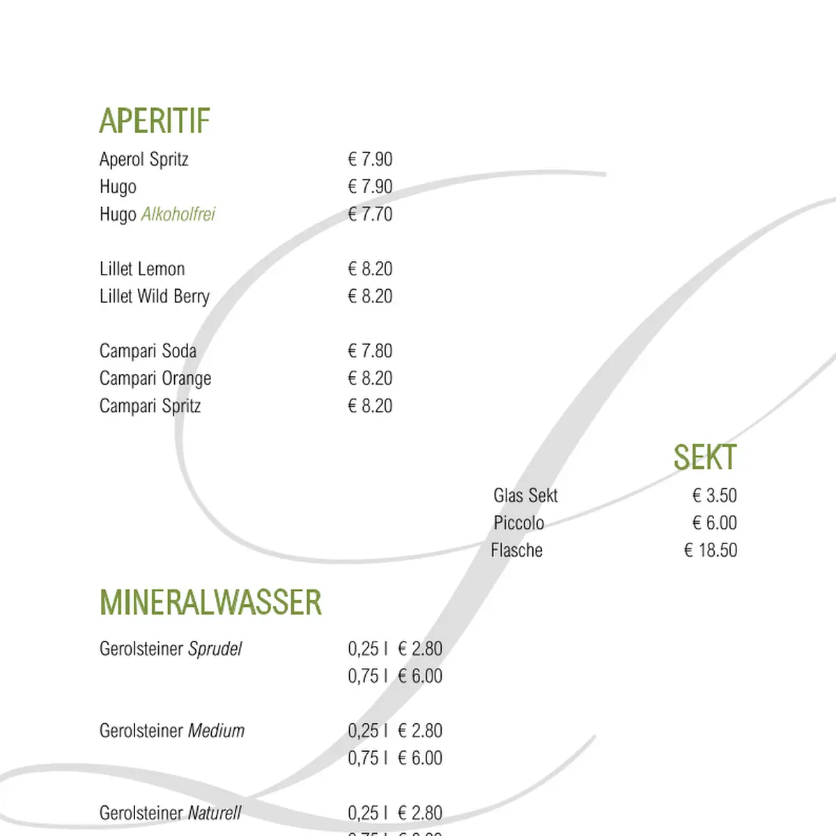 Speisekarte, Café Lorösch