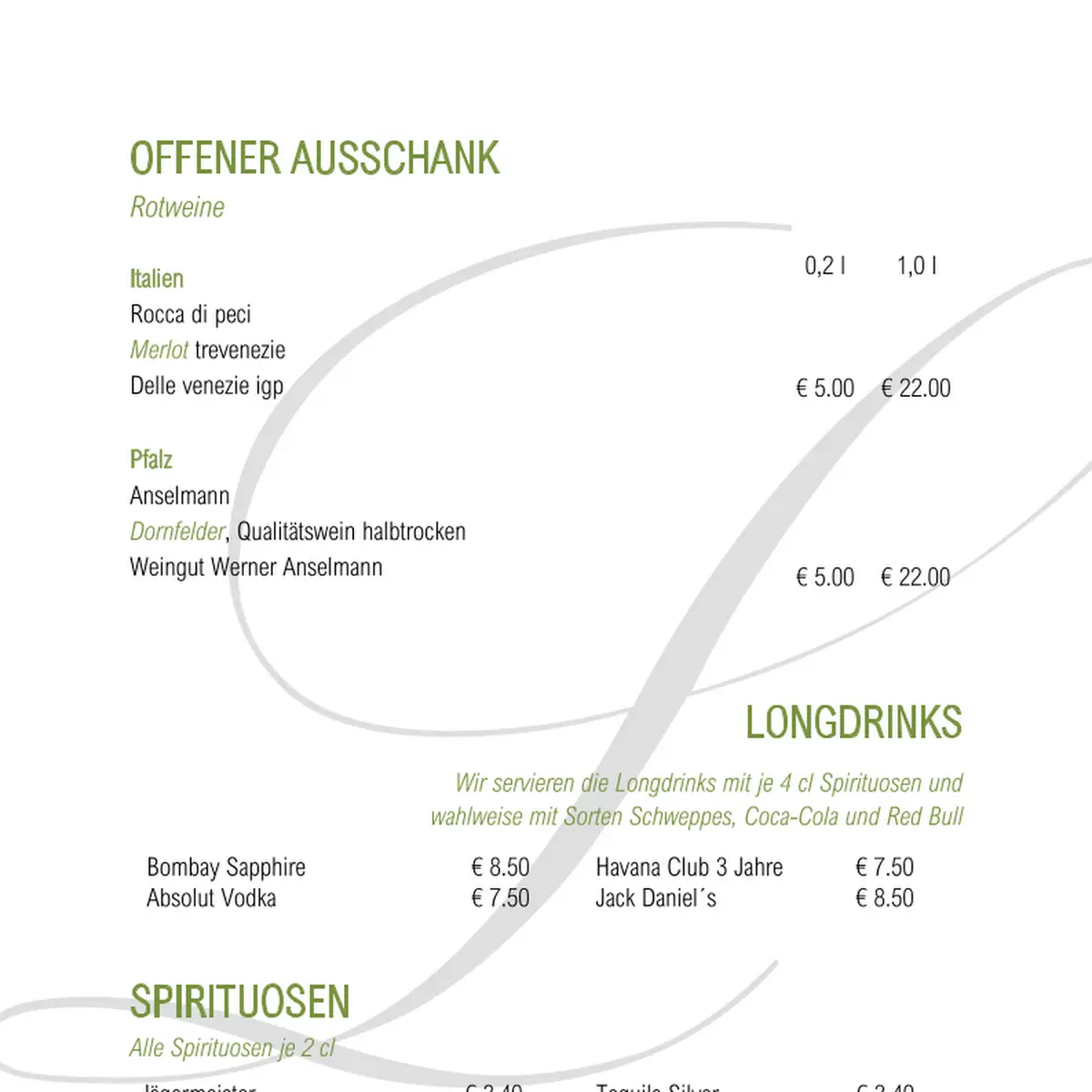 Speisekarte, Café Lorösch