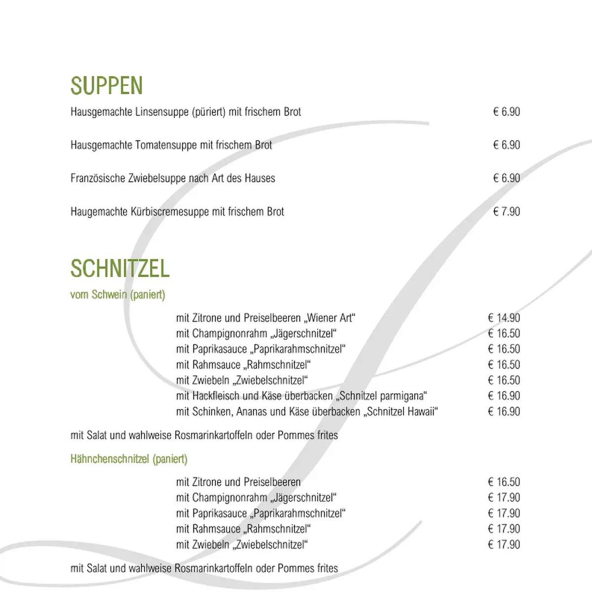 Speisekarte, Café Lorösch