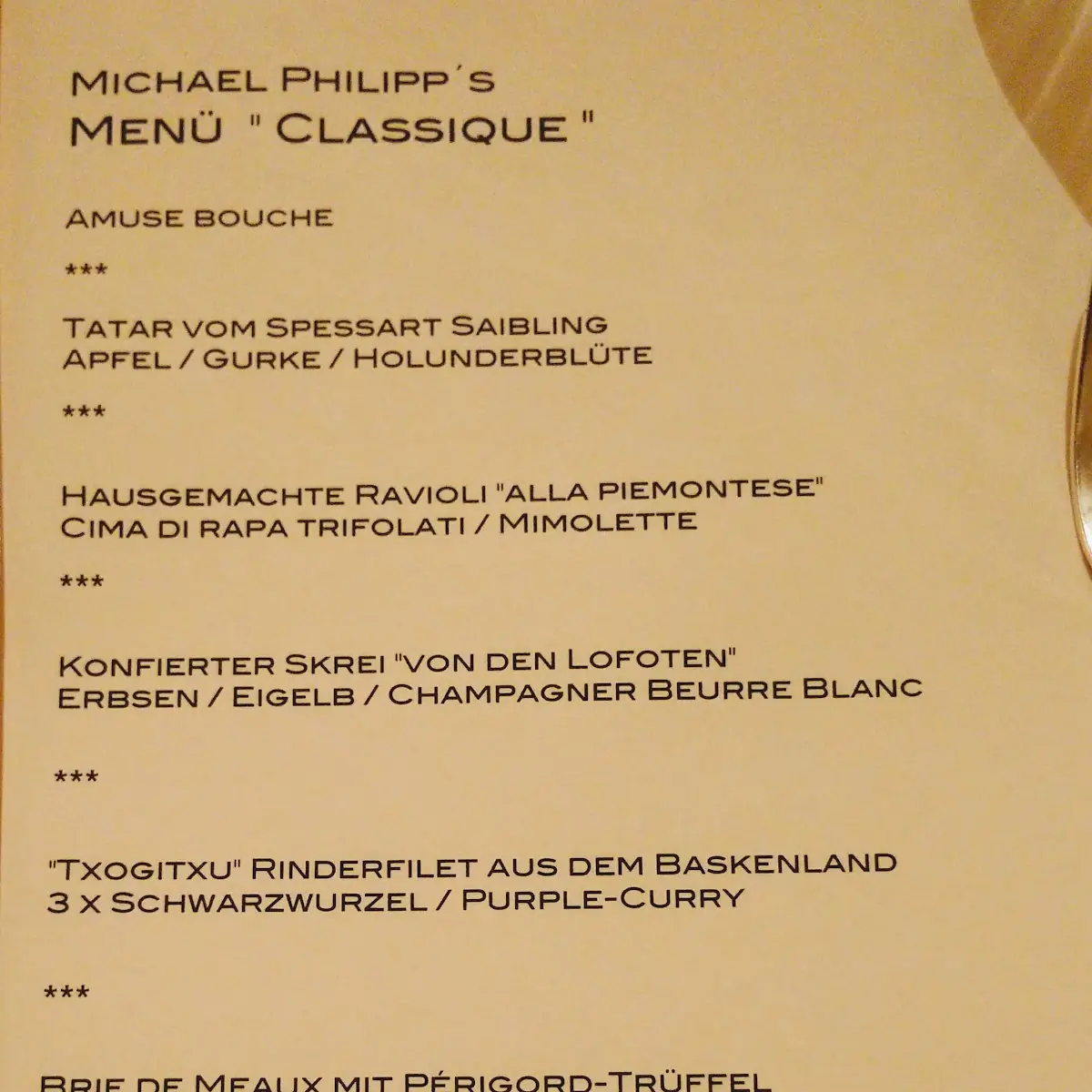 Speisekarte, Restaurant Philipp