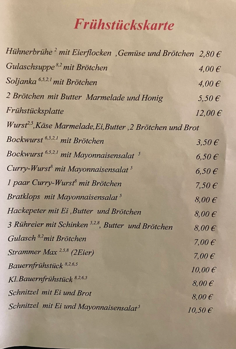 Speisekarte, Raststätte Jütrichau